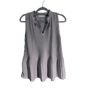 Alex & Lili Tunic Blouse Womens L Gray Pleated Ruffle V-Neck Chiffon Lined